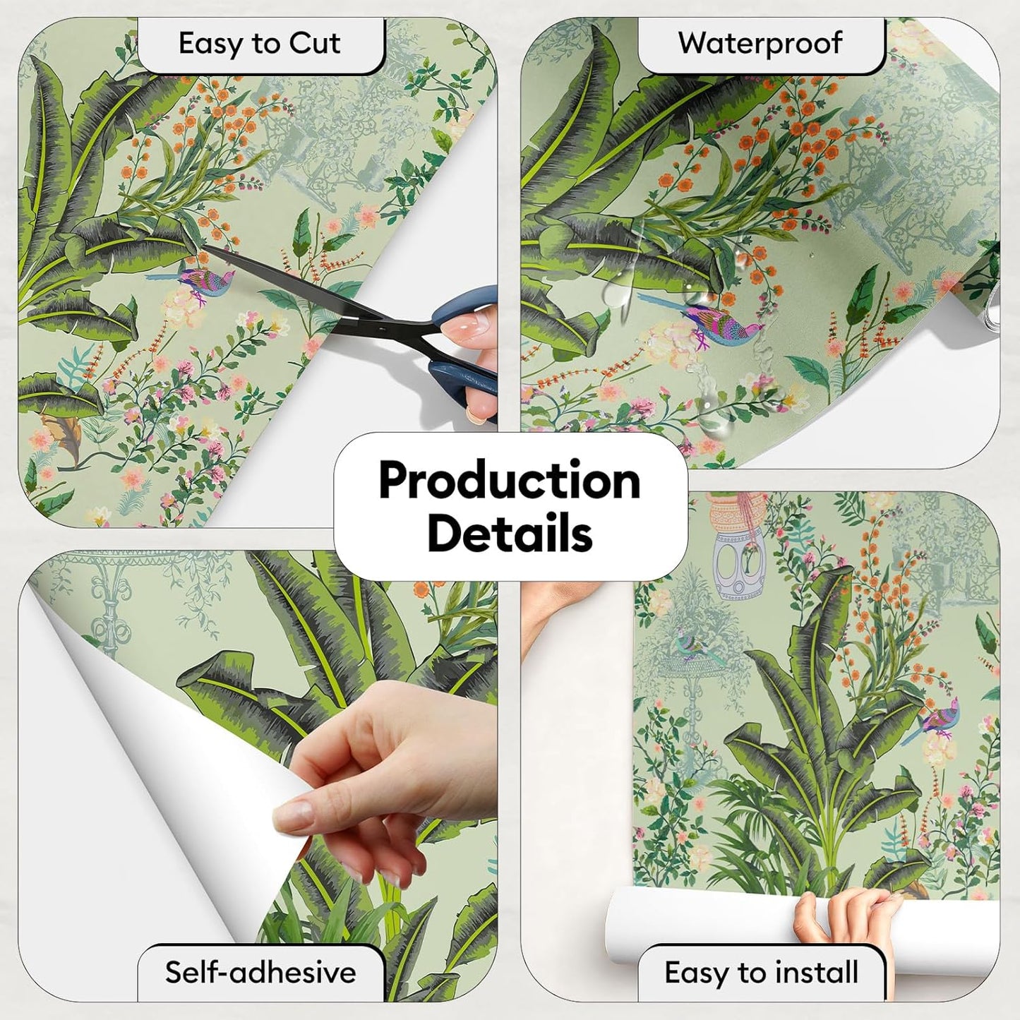 17"x118" Peel and Stick Wallpaper for Renter Friendly, Removable Wallpaper Peel and Stick, Self-Adhesive Textured Contact Paper for Walls, Cabinets, Countertops(Morning Song of Flowers)
