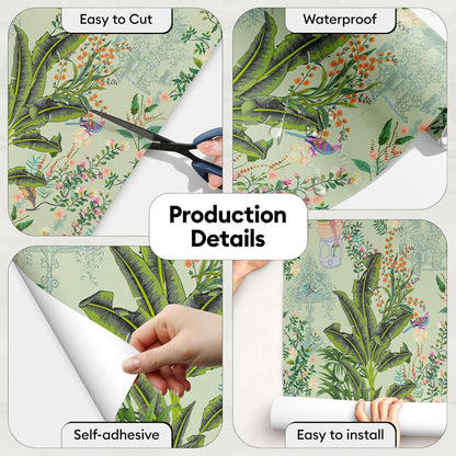 17"x118" Peel and Stick Wallpaper for Renter Friendly, Removable Wallpaper Peel and Stick, Self-Adhesive Textured Contact Paper for Walls, Cabinets, Countertops(Morning Song of Flowers)