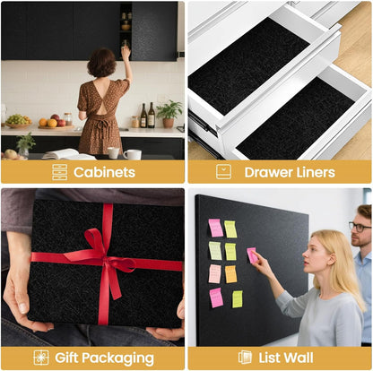 15.7" X 118" Black Silk Wallpaper Embossed Self Adhesive Peel and Stick Wallpaper Contact Paper Removable Waterproof Kitchen Vinyl Wrap Cabinet Furniture Textured Renter Friendly Wall Gift Paper