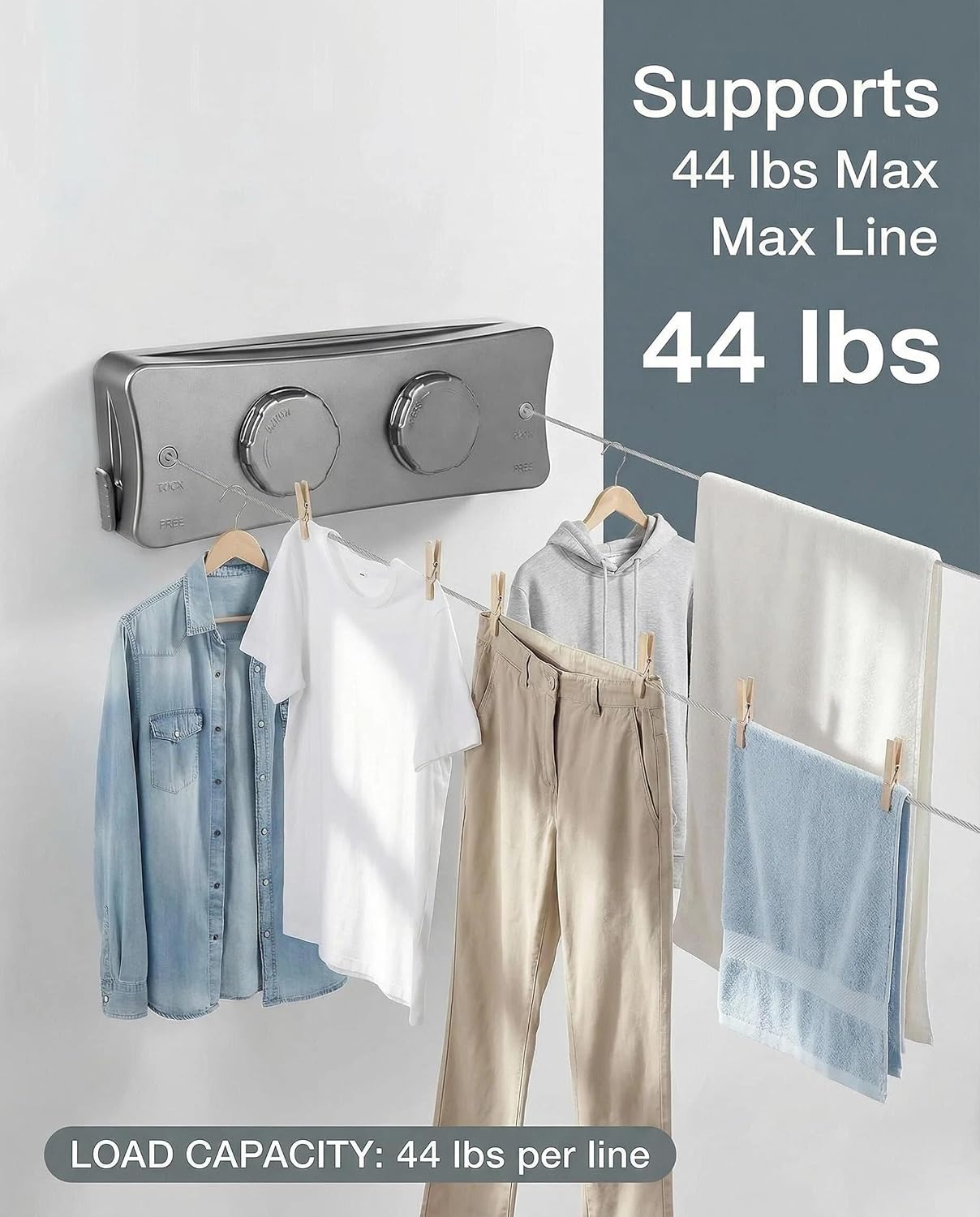 Retractable Clothesline 16.7 ft – Heavy-Duty 44 lb, Rust-Proof Stainless Steel, Wall-Mounted Indoor/Outdoor Laundry Line, Easy Install for Bathroom, Balcony & Apartment (White, Single Line)