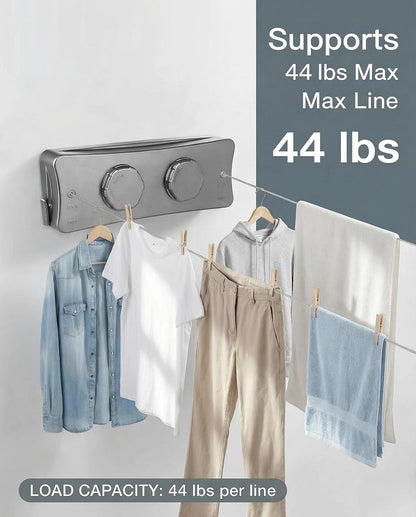 Retractable Clothesline 16.7 ft – Heavy-Duty 44 lb, Rust-Proof Stainless Steel, Wall-Mounted Indoor/Outdoor Laundry Line, Easy Install for Bathroom, Balcony & Apartment (White, Single Line)