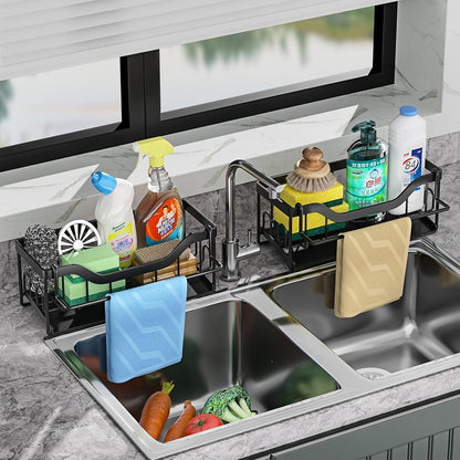 Sink Sponge Holder, Kitchen Sink Caddy Organizer,304 Stainless Steel Dish Sponge Organizer with Auto Drain Tray,Dish Soap Dispenser Brush Holder Storage