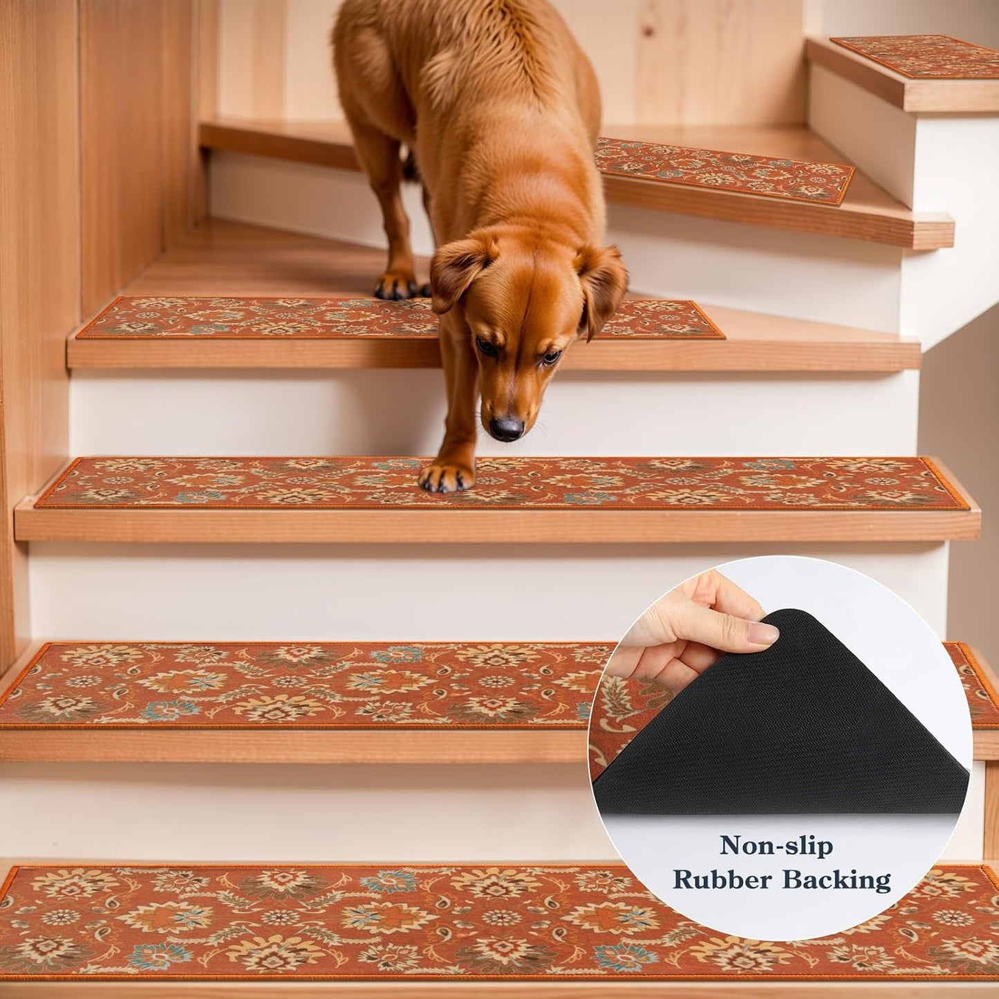 Lahome Carpet Stair Treads Non Slip Backing, 15 Pack 8" X 30" Stair Treads for Wooden Steps Indoor, Soft Washable Stairway Stair Runners Oriental Staircase Rugs for Kids Pets Elders(15pc, Grey)