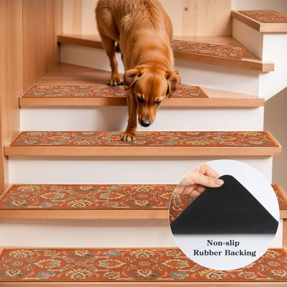 Lahome Carpet Stair Treads Non Slip Backing, 15 Pack 8" X 30" Stair Treads for Wooden Steps Indoor, Soft Washable Stairway Stair Runners Oriental Staircase Rugs for Kids Pets Elders(15pc, Grey)
