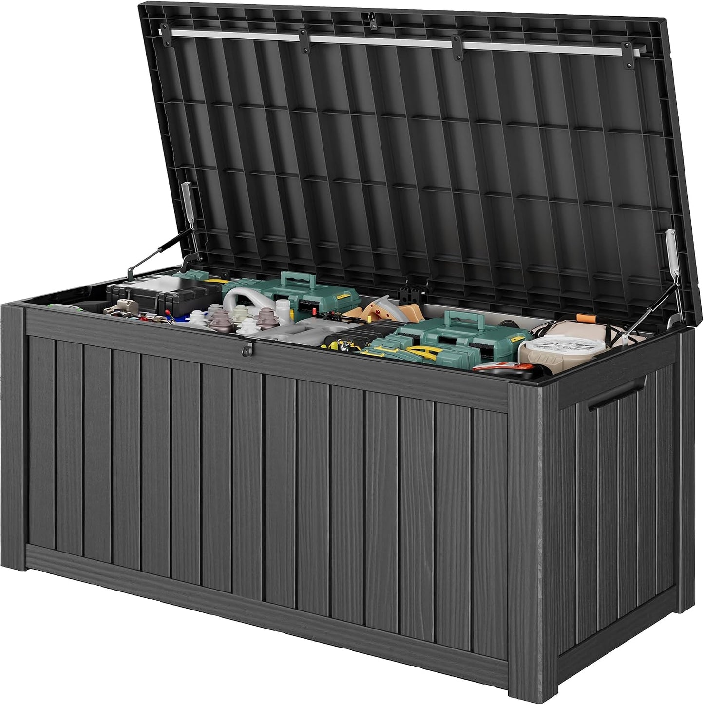 Outdoor Storage Box, 45 Gallon Deck Box with Lockable Lid, Waterproof Resin Storage Bin for Cushions, Garden Tools, Patio Furniture, Grey