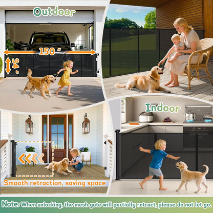 200'' Retractable Baby Gates Extra Wide,34" Tall Retractable Dog Gate for Doorways,Extra Long Retractable Baby Gate for Stairs,Kitchen,Indoor/Outdoor Retractable Gate with Fiberglass Reinforcement Rod