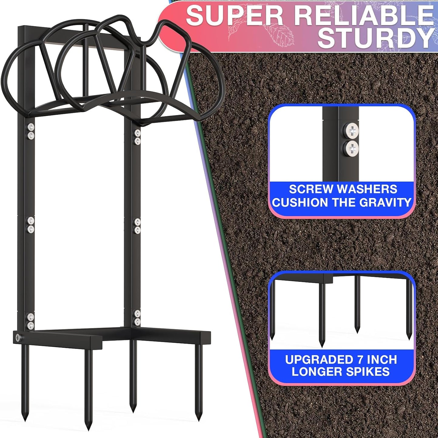 Qatsrin New Garden Hose Holder, Super Stable Water Hose Holders Stand Holds 160-Feet Hose, Rustproof Freestanding Hose Storage Hanger Rack for Outside Yard Lawn Farm, Black