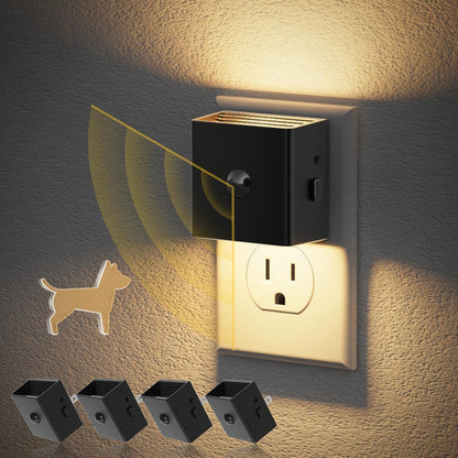 JandCase Motion Sensor Night Light, 2 Pack Motion Activated Night-Lights, 3000K Warm White LED Night Lights Plug into Wall, 30/60LM Adjustable Brightness, for Kids Adults Bathroom Bedroom