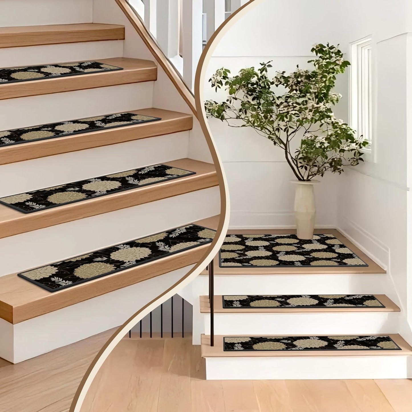 Non-Slip Carpet Stair Treads 15PCS, 8"x30" Peel and Stick Stair Runner for Wooden Steps Indoor, Washable Reusable Adhesive Backing, Pet-Friendly Safety Mats for Kids, Elders, Dogs