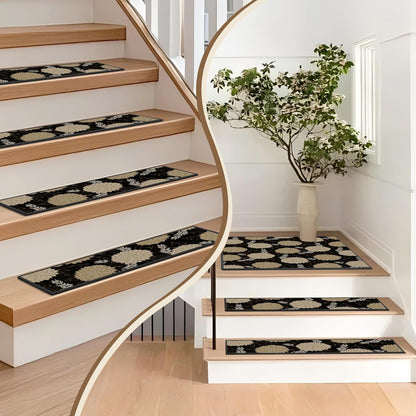 Non-Slip Carpet Stair Treads 15PCS, 8"x30" Peel and Stick Stair Runner for Wooden Steps Indoor, Washable Reusable Adhesive Backing, Pet-Friendly Safety Mats for Kids, Elders, Dogs