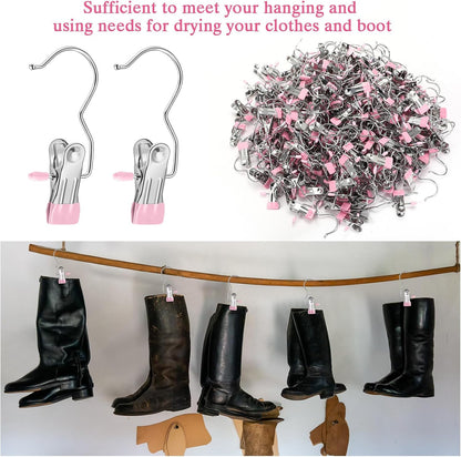 Yinder 150 Pcs Boot Hangers Clips Laundry Hooks Hanging Stainless Steel Clothes Pins Portable Clip Hangers for Closet Travel Socks Pants Handbags Hats Towels (Beige)
