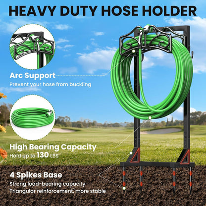Keten Garden Hose Holder, Detachable Metal Water Hose Holder Stand, Heavy Duty Freestanding Garden Hose Reel Rack and Hose Storage Organizer for Outside Yard