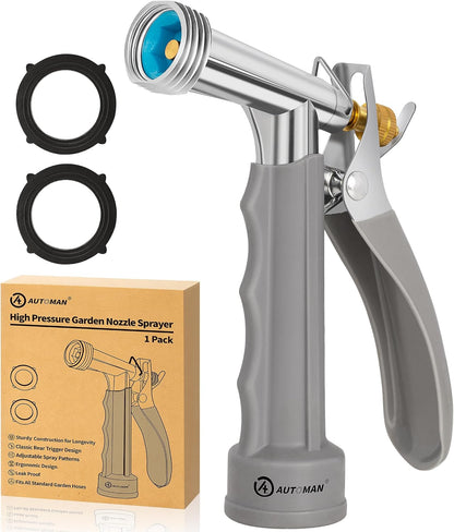 AUTOMAN Full Size Garden Hose Nozzle 2 Pack, High Pressure Pistol Grip Water Nozzle Sprayer with Threaded Front, Adjustable Spray Water Flow for Washing Car, Cleaning Ground, Watering Plants