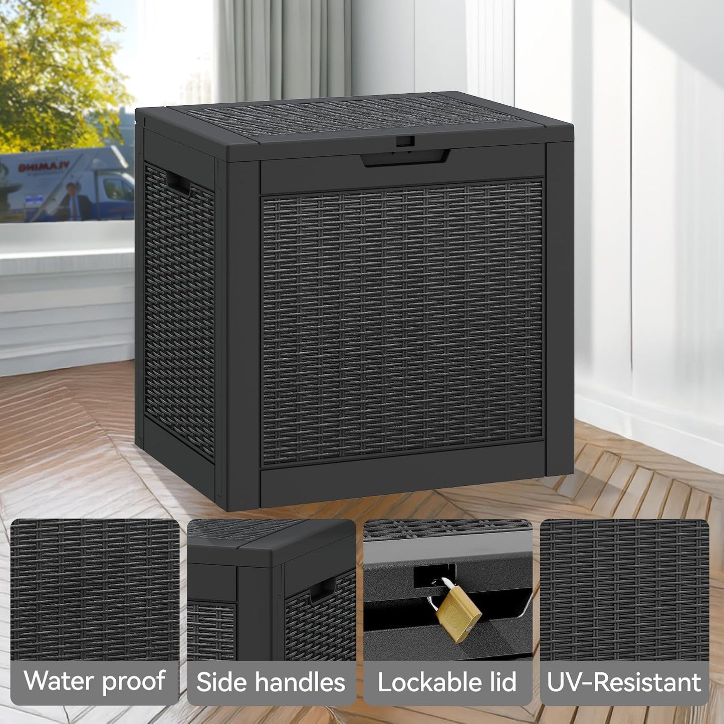 Outdoor Storage Deck Boxes Waterproof, Waterproof and UV Resistant Outdoor Storage Box Lockable Lid for Delivery Box, Indoor, Garden Tools, Pool Supplies, Patio (Black, 31 Gallon)