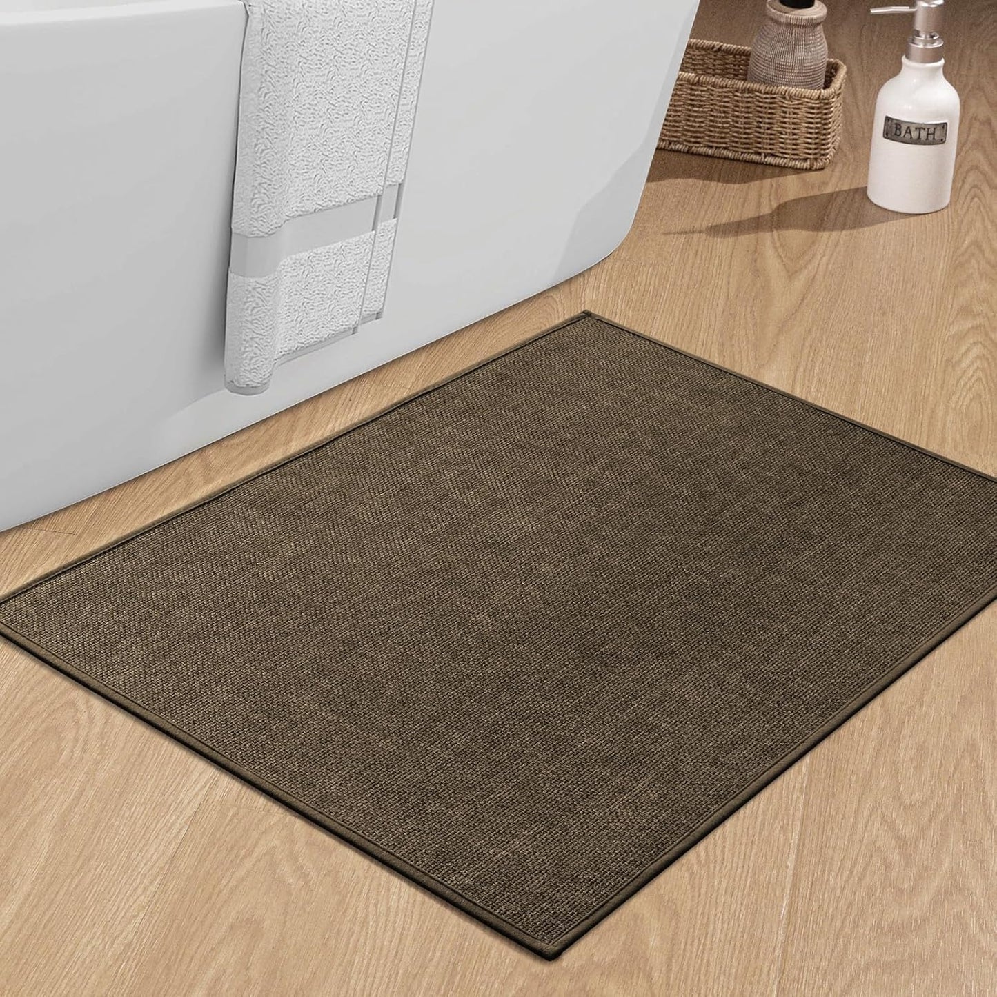 chakme Bathroom Rugs Mat 24x17, Ultra Thin Non Slip Bath Mat Small Quick Dry Absorbent Bath Mat for Bathroom Floor, (Dark Beige, 24"x17")