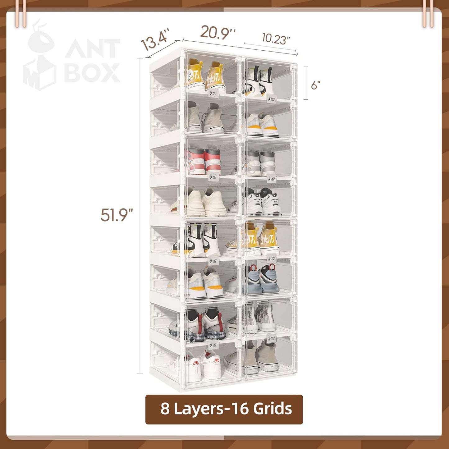ANTBOX Collapsible Shoe Boxes Clear Plastic Stackable, Quick Setup Drop Front Shoe Organizer, Display Storage Cabinet for Sneakers10 Tiers 20 Pairs