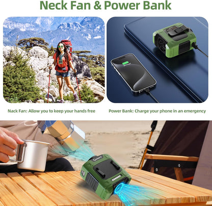 Waist Clip Fan - 5000mAh Rechargeable Portable Personal Fan, 39ft/s Ultra-Strong Wind, 29H Runtime, 5 Speeds, LED & SOS Light, for Outdoor, Camping, Hiking, Construction