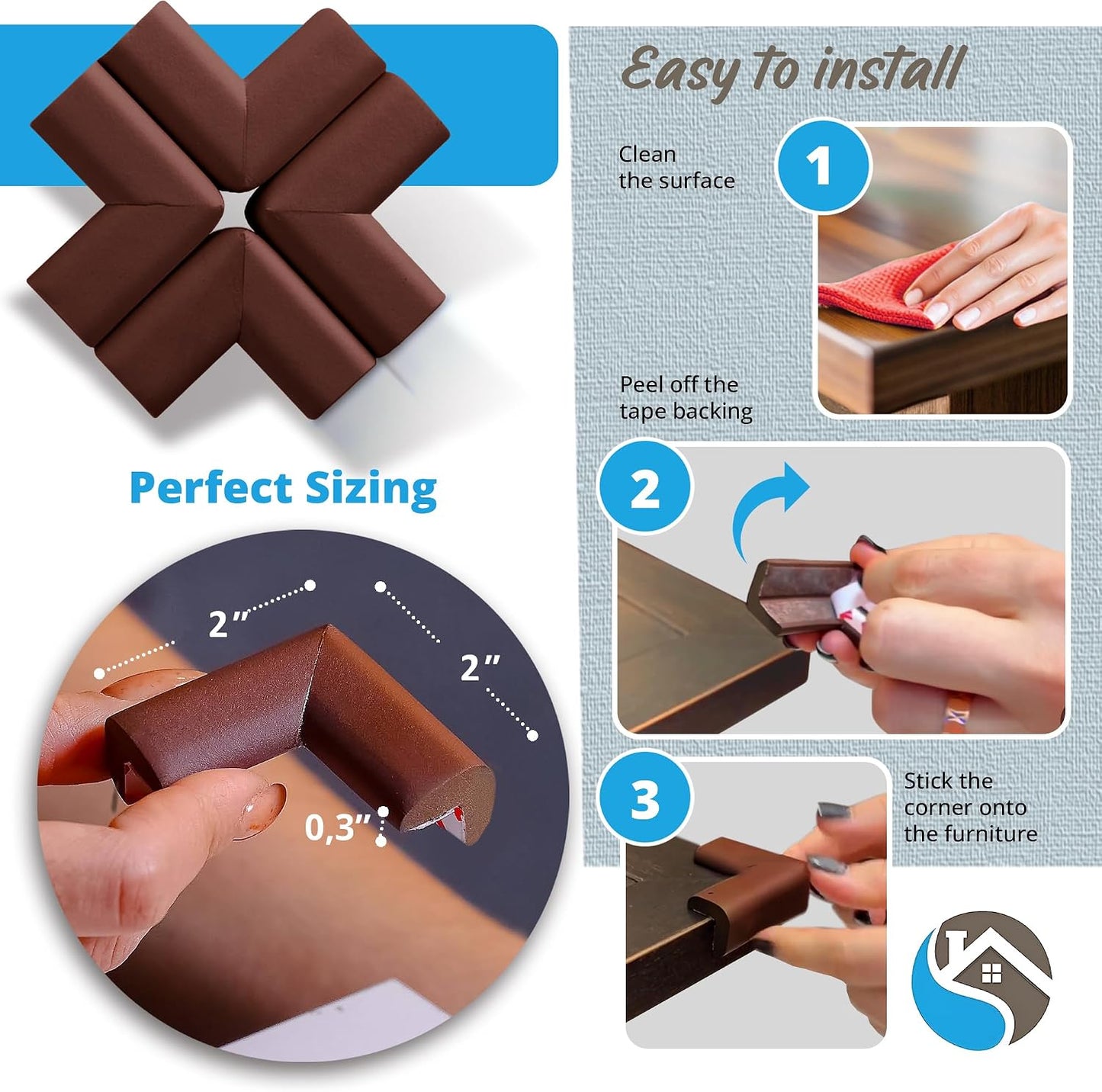 8-Pack Baby Proof Corner Protectors, Clear Furniture Safety Bumpers, Soft Rubber Foam Cushion Guards with Pre-Applied Adhesive, Child Proofing Pads for Tables, Cabinets, Desks, Glass Surfaces