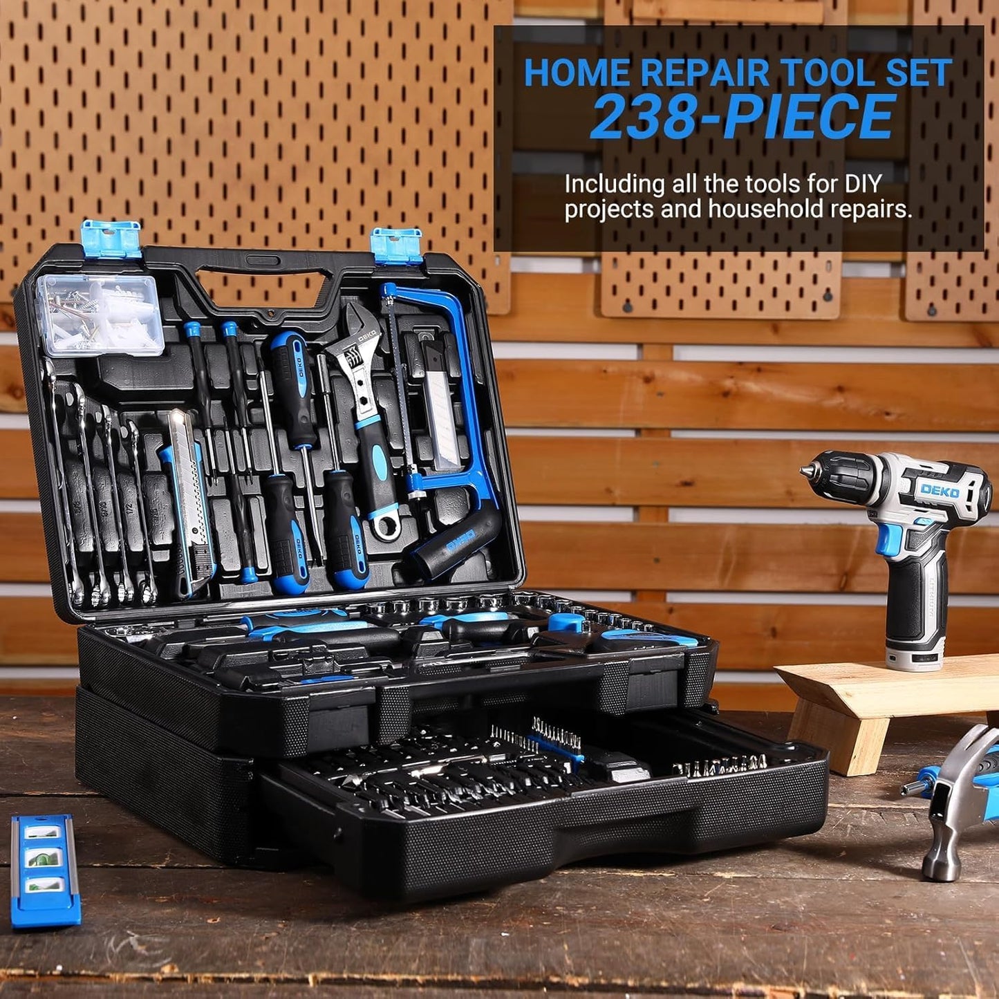 Pink Tool Kit Box Drill Set：DEKOPRO Home Mechanic Toolbox with 12V Power Cordless Drill Hand Repair Tools Sets Combo Kits Storage Organizer Drawer Case for Men & Women