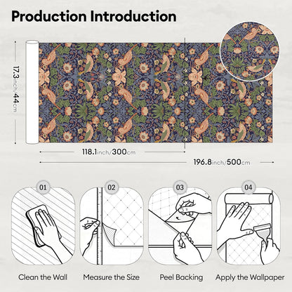 17"x118" Peel and Stick Wallpaper for Renter Friendly, Removable Wallpaper Peel and Stick, Self-Adhesive Textured Contact Paper for Walls, Cabinets, Countertops(Morning Song of Flowers)