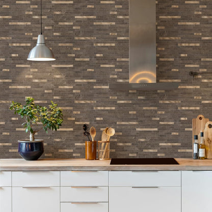 STICKGOO 20 Sheets Peel and Stick Backsplash Tile, Stick on Backsplash for Kitchen and Bathroom, White Sandstone Look PVC Mixed Metal Gold Self Adhesive Wall Tiles