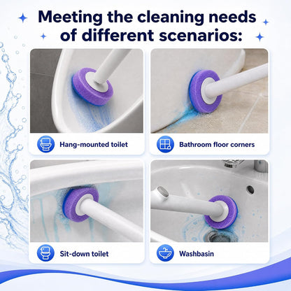 Disposable Toilet Brush and Holder Set - Hands-Free Eject Sponge Toilet Wand with Floor Standing Caddy, Secure-Lock Hangable Toilet Scrubber
