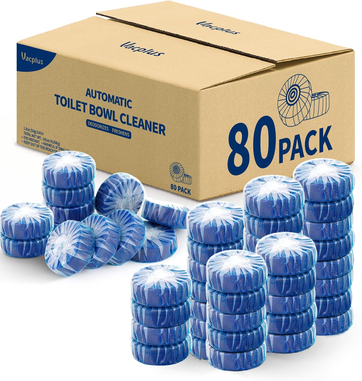 Vacplus Toilet Bowl Cleaners - 20 Pack Long-Lasting Toilet Cleaner Tablets, Prevent Stains & Deodorize, Blue