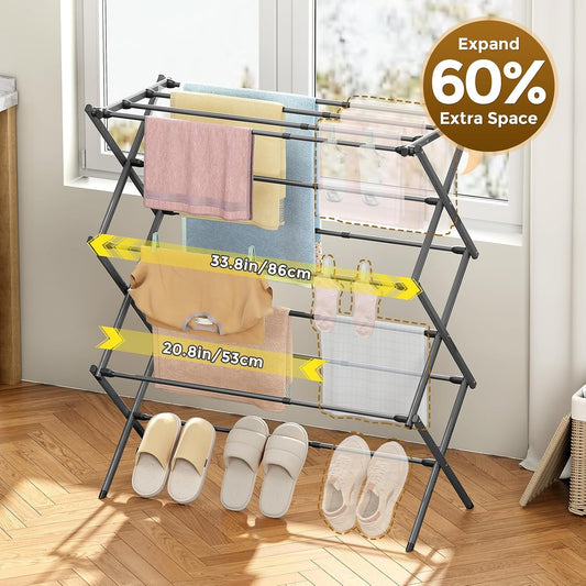 KINGBOARD Clothes Drying Rack, Collapsible Drying Rack Clothing with 11 Poles, 3-Tier Laundry Drying Rack, Small Clothes Drying Rack Foldable for Baby Clothes Sock Towel, 25lb Capacity, White