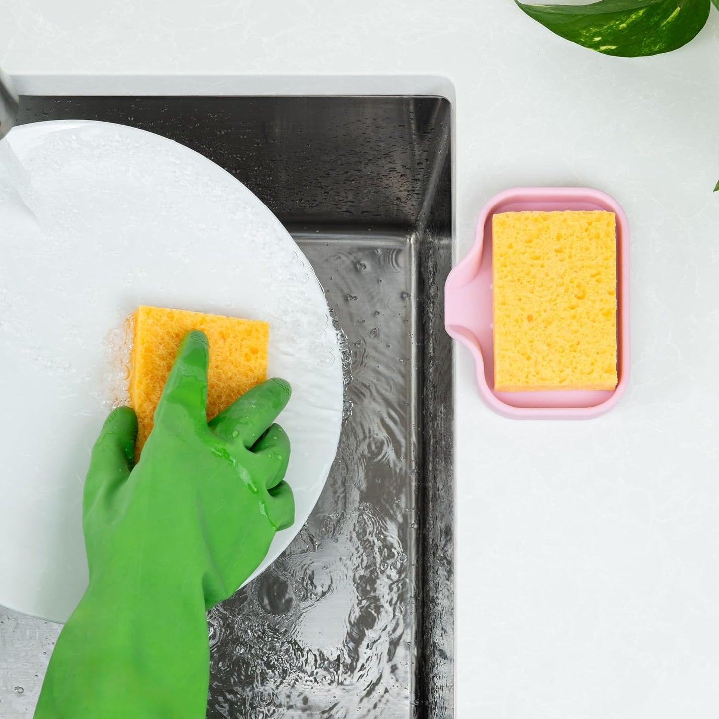Zulay Kitchen (9x3.5in) Sponge Holder for Kitchen Sink - Flexible Heavy-Duty Multipurpose Sink Caddy - Counter Organizer for Kitchen, Bathroom, Makeup, Trinkets & More! (Grey)