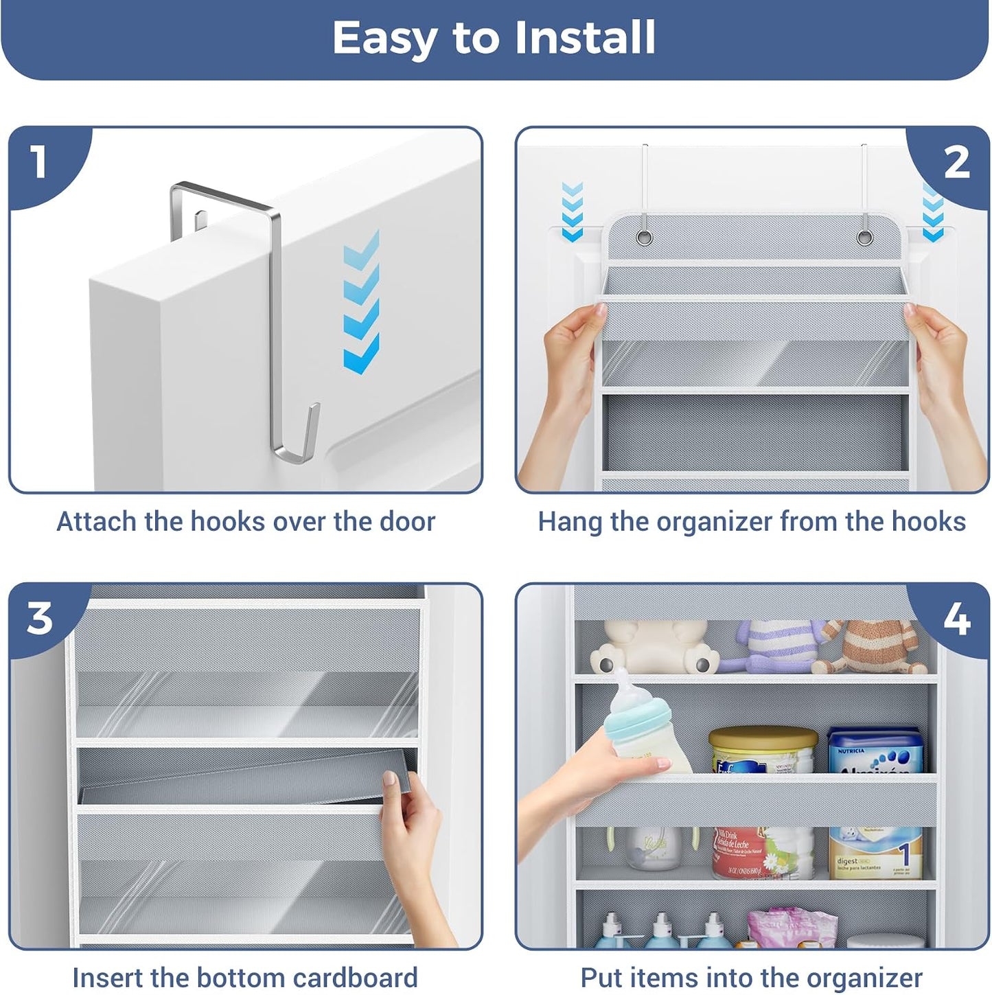 COOLBEBE 2-Pack over the Door Organizer, 5-Tier Hanging Storage with Clear Windows & Mesh Side Pockets, Heavy-Duty Nursery Closet Organizer for Baby Essentials, Bathroom, Bedroom, Grey