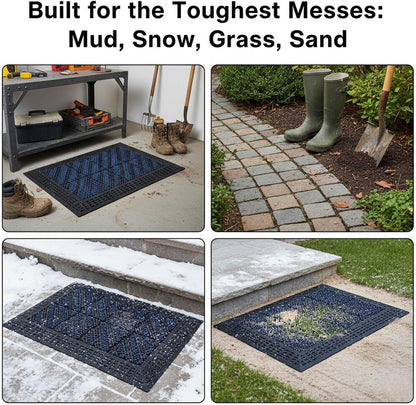 Heavy Duty Boot Scraper Doormat, 1.37" Extra Thick Outdoor Entrance Mat with Stiff Nylon Bristles, All-Weather Waterproof Mud Scrubber, 29.5" x 17.5"