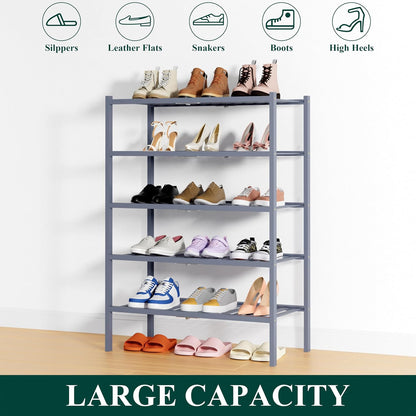 Smiry Bamboo Shoe Rack, 3 Tier Free Standing Wooden Shoe Organizer, Stackable Wood Shoe Storage Shelf for Closet, Entryway, 12 Vertical Slats, 2+1 Stack Standard Legs, 26.8"x11"x19.5", Natural