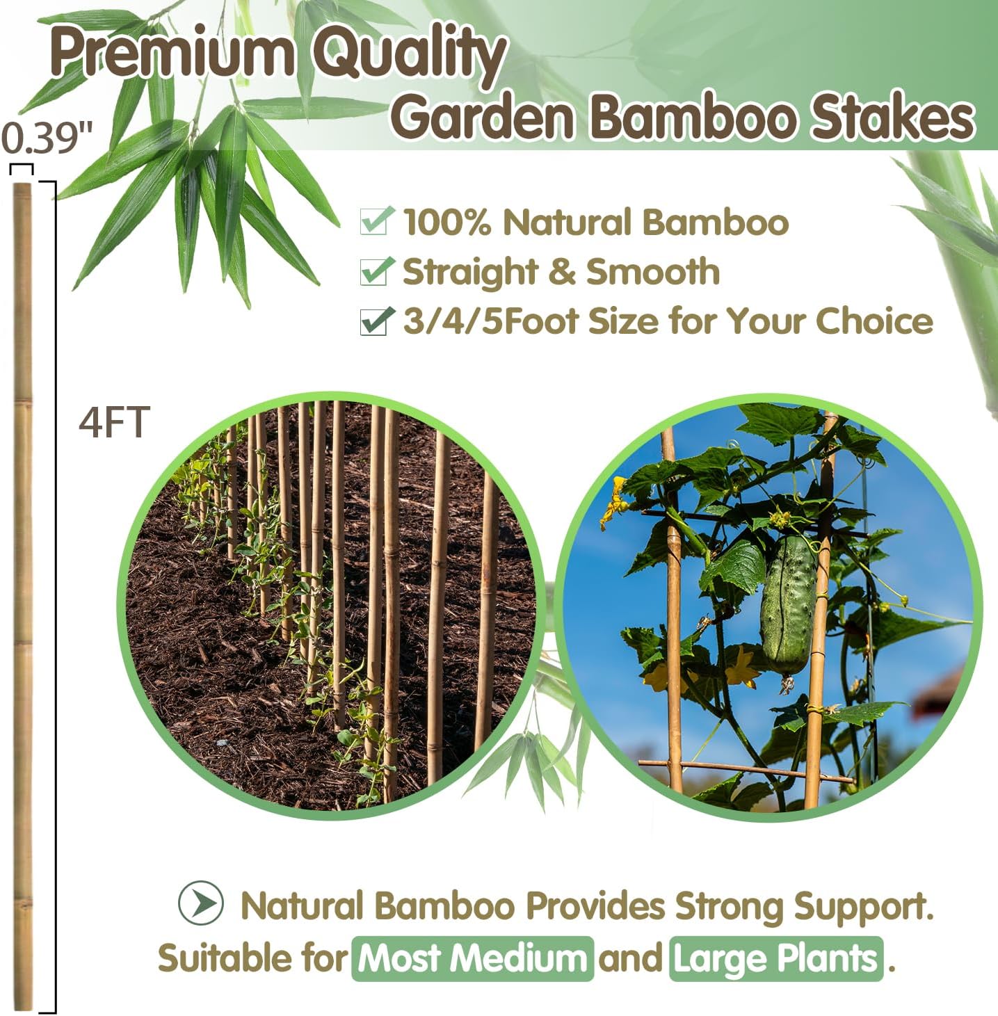 Plant Stakes,18 Inches Natural Garden Bamboo Sticks,BOVITRO 20Pcs Plant Support Stakes for Tomatoes,Beans,Vegetable and Potted Plants
