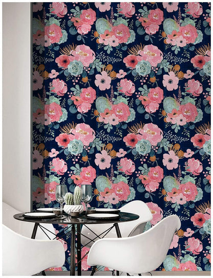 Floralplus Floral Wallpaper Peel and Stick Removable Wallpaper Boho Renter Friendly Dark Flower Wallpapers Contact Paper for Walls Cabinet Bedroom Bathroom Decor 17.5 in x 118 in