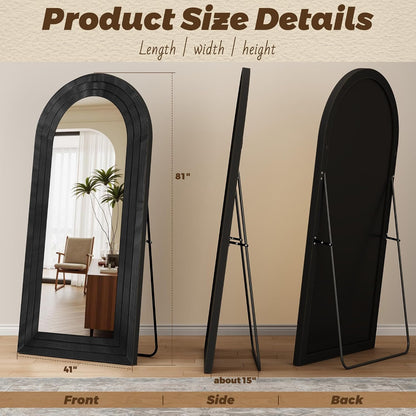 Antok Full Length Mirror with Solid Wood Frame, 71"×32" Wall Mounted Oversized Floor Mirror with Stand, Leaning Standing Hanging for Bedroom Living Room Entryway, Walnut, Arched Syle