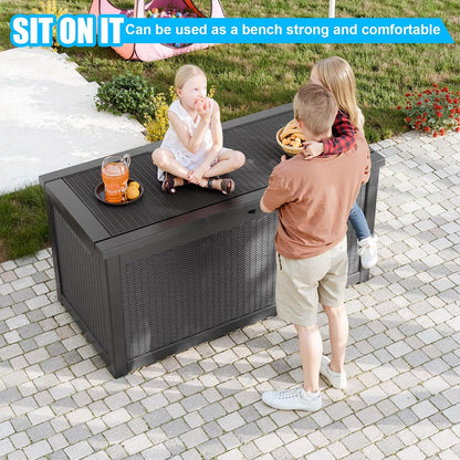 230 Gallon Large Outdoor Storage Box Waterproof, UV Resistant Resin Deck Box with Hydraulic Rod & Lockable Latch for Patio Furniture, Outside Storage Box for Garden Tools, Patio Cushions, Black