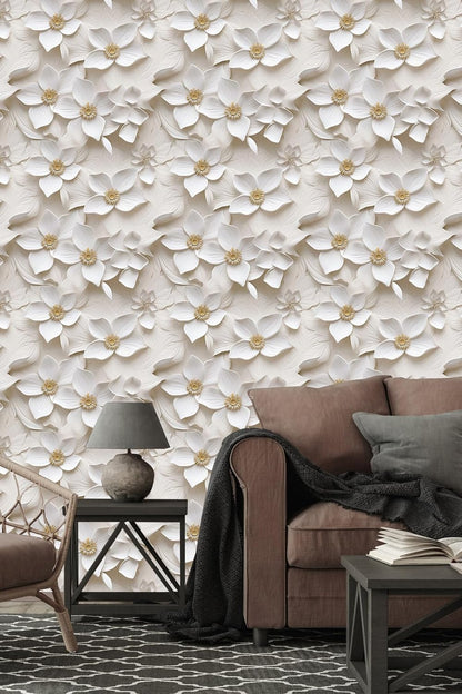 Floral Peel and Stick Wallpaper 3D Effect Interior Wall Décor Contact Paper Self Adhesive Removable Renter Friendly for Bedroom Living Cabinet Room 17.7in x 9.8ft (Not Textured Wallpaper