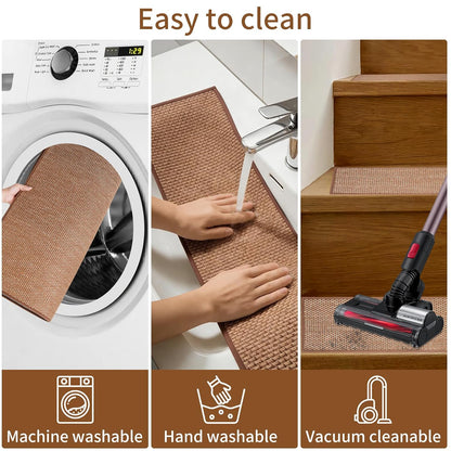 Carpet Stairs Runner for Wood Stairs, 30"x 30",Reusable Washable Self-Stick Stair Treads, for Indoor Steps, Non Slip for Kids Elders and Pets Stair Mats Residue Free, Beige 1-Pack