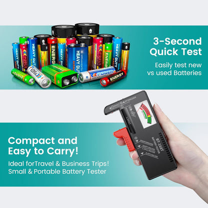 Dlypow Magnetic Battery Tester for AAA AA C D 9V, Buttons, Batteries Checker