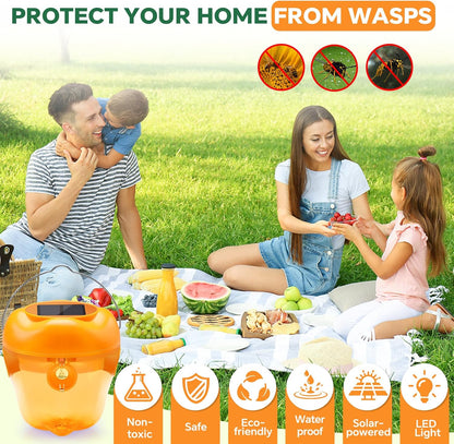 Wasp Trap, Solar Wasp Traps Hanging, Reusable Yellow Jacket Trap with LED Light, Wasps Killer, Bee Hornet Traps for Outside Orchard, Farm, Garden, Patio, Courtyard