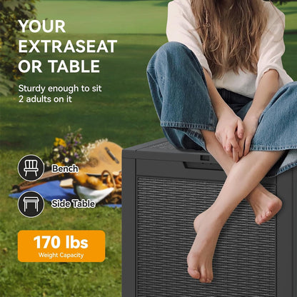 Bifanuo Outdoor Storage Box, 35 Gallon Deck Boxes Waterproof, Resin Storage Cabinet Multi Functional Storage Bench For Gardening Tools, Pool Supplies, Patio Furniture, Lockable