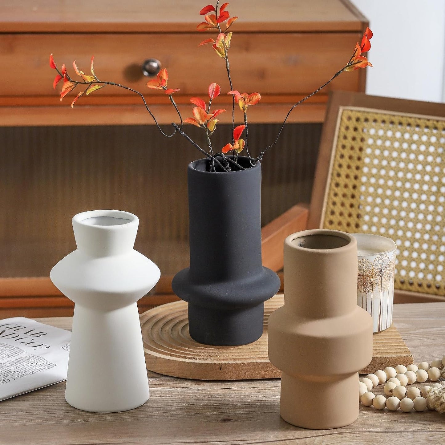 Bud Vase - Flower Vase Set - Decorative Vases - Ceramic Small Vase Set of 3 for Centerpieces - Ice Creak for Decor - Modern Decoration Vases for Home Farmhouse Table Office, Mini Vase by Lyeec