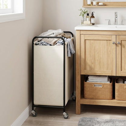 GRANNY SAYS 2 Section 130L Laundry Sorter, Large Laundry Hamper Basket with Wheels and Handles, Durable and Sturdy Rolling Cart for Laundry Room, Hotel, Bedroom, Beige