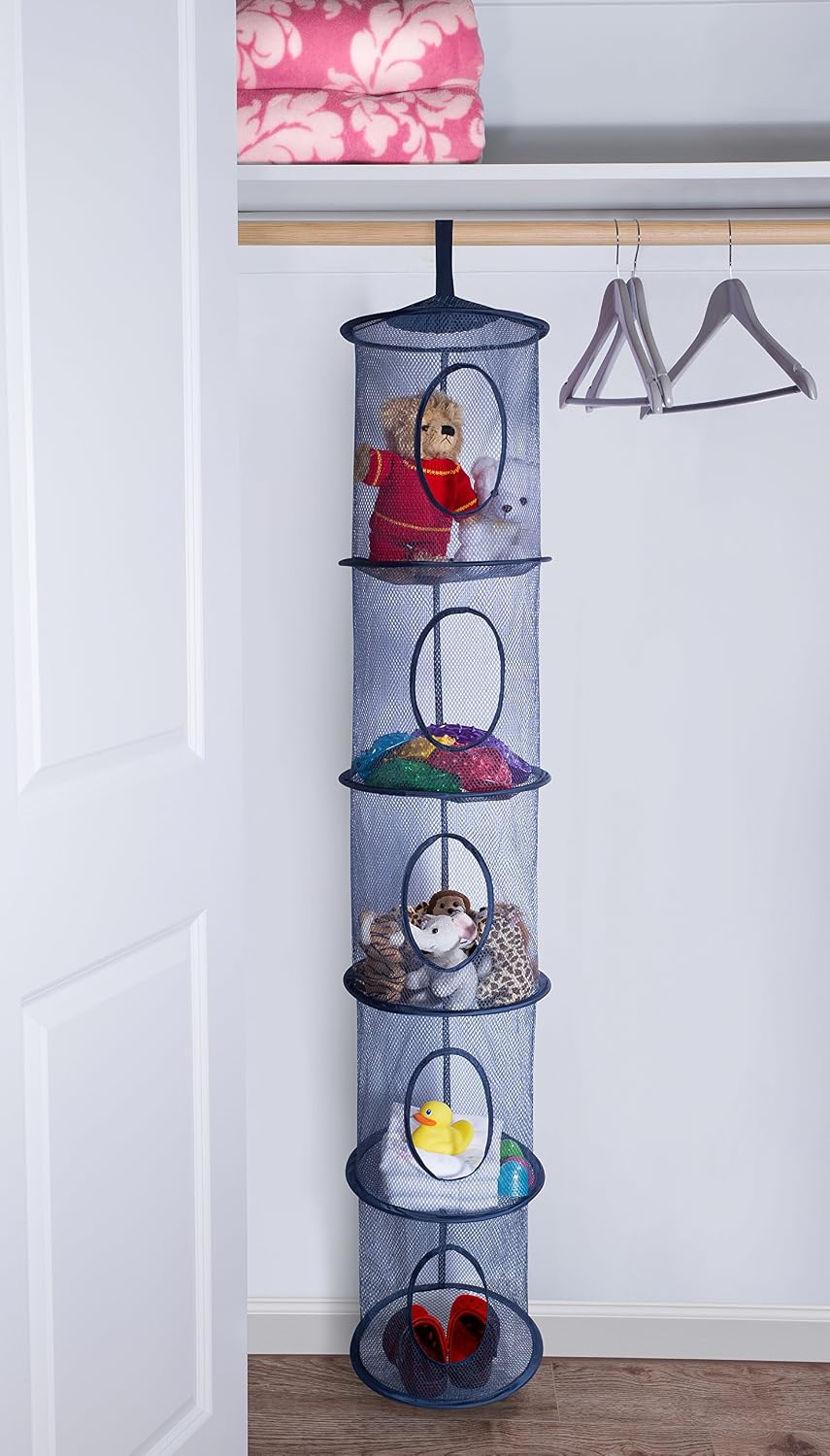 Handy Laundry Weekly Clothes Organizer for Kids, 6-Shelf Bamboo Reinforced | Days of the Week Hanging Closet Shelves, Monday Through Friday and Weekend, School Outfit Storage, Side Pockets, Pink
