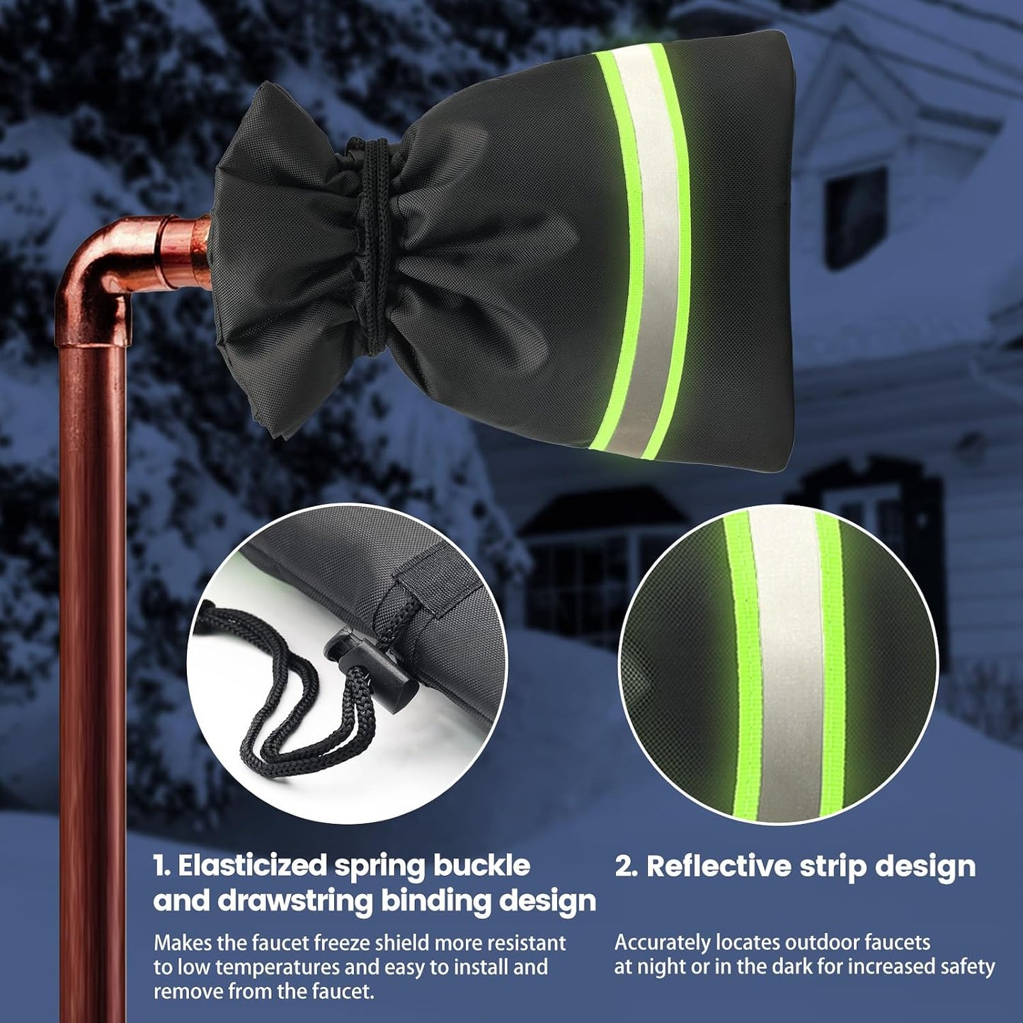 Outdoor Faucet Covers for Winter Freeze Protection, 4 Pack 9" H x 5.9" W Outside Hose Bib Covers for Winter, Thickened Reflective Pipe Wrap Insulation Socks with 420D Waterproof Oxford Fabric