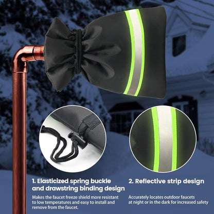 Outdoor Faucet Covers for Winter Freeze Protection, 4 Pack 9" H x 5.9" W Outside Hose Bib Covers for Winter, Thickened Reflective Pipe Wrap Insulation Socks with 420D Waterproof Oxford Fabric