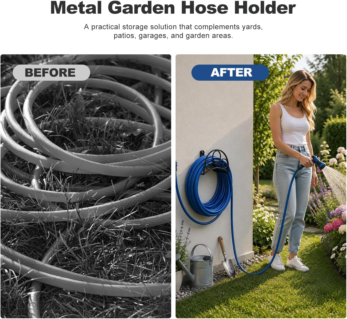 Metal Garden Hose Holder Wall Mounted Water White Hose Holder for Water Hose Extension Cords