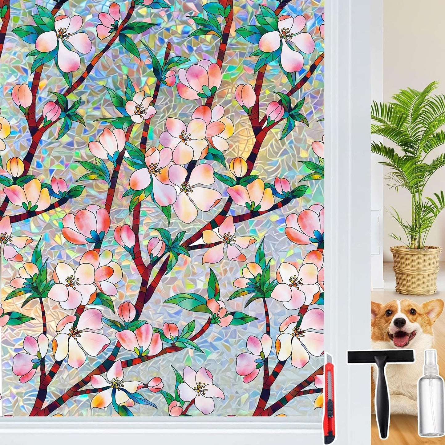 Frosted Glass Window Privacy Film Decorative with Tools, 2 Way Frosting Privacy Film for Glass Door, Static Cling Tint for Home Anti-UV, Covering Clings 23.6" by 77"
