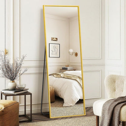 FICTOR Full Length Mirror with Stand, Floor Standing Mirror Full Body, HD Shatterproof Black Frame Wall Mirror for Bedroom, Living Room, Dressing Room & Entryway, 56"x15"