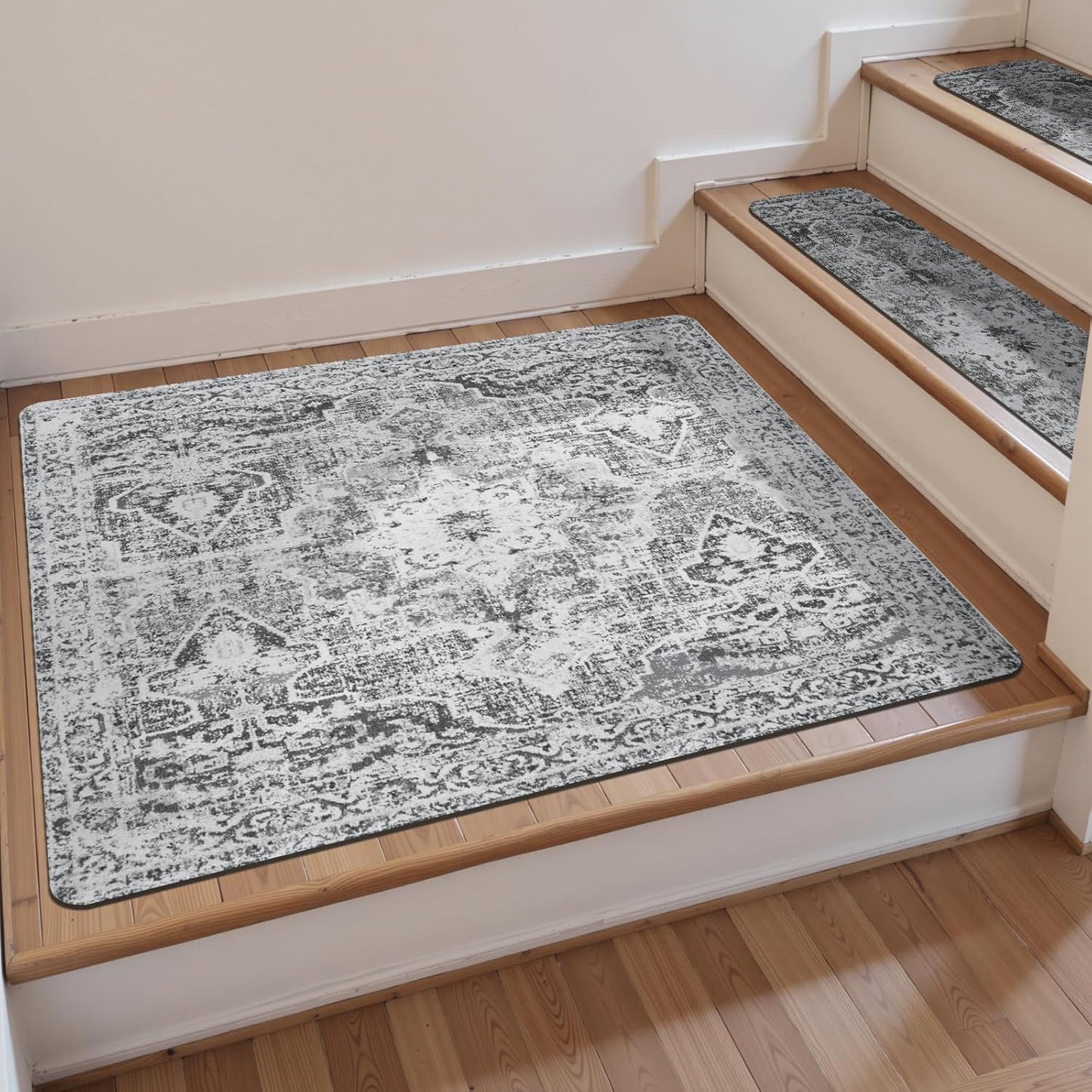 OJIA Non-Slip Carpet Stair Treads for Wooden Steps Set of 15, 30''X8'' Indoor Runner Resistant Rugs Rubber Safety Mats for Dogs, Kids & Elders, Stairway Grip